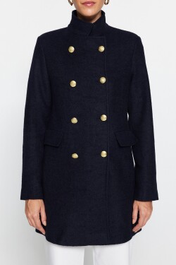 Trendyol Navy Blue Premium Gold Button Detailní razítkový kabát
