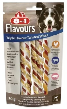 8in1 Triple Flavour / Pamlsek pro psy / kroucená tyčinka / hovězí, kuřecí, vepřové maso / 70 g / 10 ks (A4-144601)