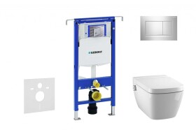 GEBERIT - Duofix Modul pro závěsné WC s tlačítkem Sigma30, lesklý chrom/chrom mat + Tece One - sprchovací toaleta a sedátko, Rimless, SoftClose 111.355.00.5 NT6