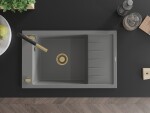 MEXEN/S - Elias granitový dřez 1-miska s odkapávačem včetně baterie Flora, šedý 6511-71-670401-57-G