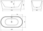 MEXEN/S - Luna vana volně stojící 150 x 75, bílá/černá, sifon a přepad bílá 52031507575-20