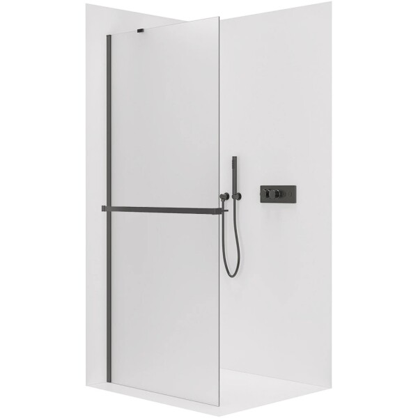 CERANO Sprchová zástěna Walk-in Onyx Y L/P - 8 mm + polička/držák na ručníky - černá matná, mléčné sklo - 70x200 cm