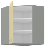 Horní rohová skříňka 60x60 GN-72 1F (45°) Barva korpusu: Šedá, Barva dvířek: Krémový lesk (Karmen)
