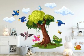 DumDekorace DumDekorace Nálepka na zeď pro děti strom veselé ptáčci cm