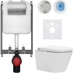 CERANO Závěsné WC s bidetem Basic/Cronus Standard - bílá lesklá - WC tlačítko Modulo/Stříbrná - pro zazdění - 59,3x38,4 cm