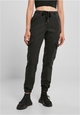 Dámské pletené džínové kalhoty Cargo vysokým pasem černé