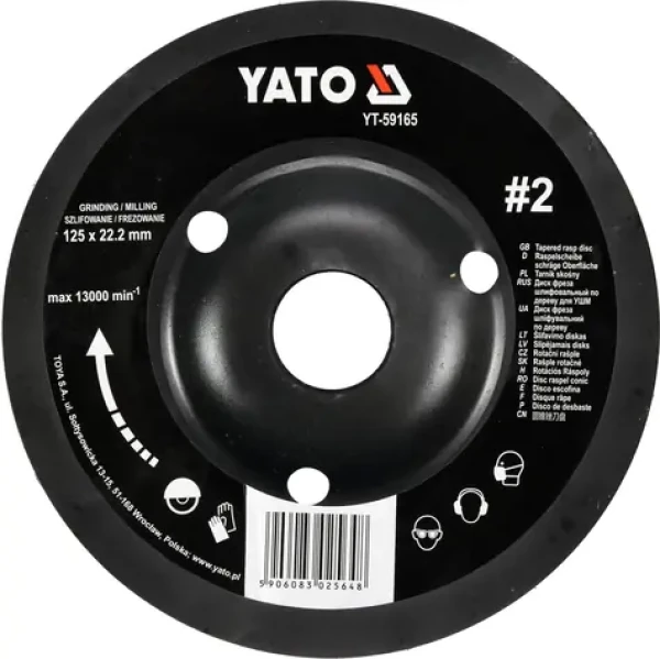 YATO Rotační rašple úhlová 125 mm typ 2 / Rašple / Upínací otvor 22,2 mm / Max. 13000 min-1 (YT-59165)