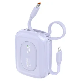Dudao K32 10000mAh fialová / Powerbanka / s vestavěným kabelem / USB-C / Lightning / 22.5W