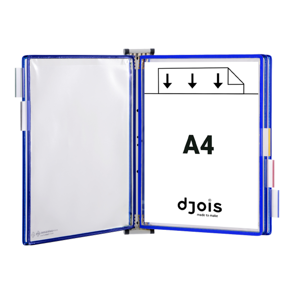 Djois nástěnný magnetický držák s rámečky, 5 rámečků s kapsami A4, rámečky modré, 1 set