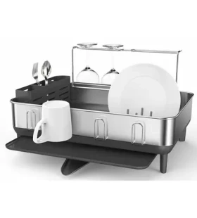 Simplehuman Odkapávač na nádobí s držákem na skleničky / rám z nerez oceli/ šedý plast/ FPP (KT1181)