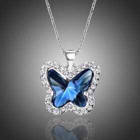 Náhrdelník Swarovski Elements Montanari modrý - motýl, Tmavě modrá 39 cm + 3 cm (prodloužení)