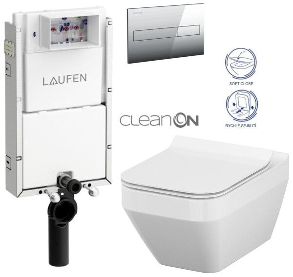 LAUFEN Podomít. systém LIS TW1 SET s chromovým tlačítkem + WC CERSANIT CLEANON CREA čtverec + SEDÁTKO H8946630000001CR CR2