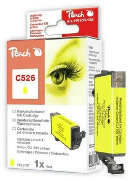 Peach Canon Inkoustová náplň CLI-526Y, 9 ml kompatibilní - žlutá