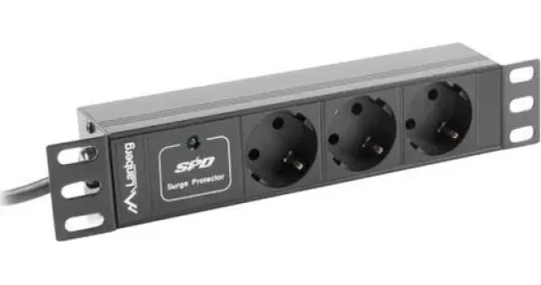 Lanberg PDU lišta 10" černá / Zásuvková lišta do racku / 1U / 3x Schuko / C14 / 10A / 2m (PDU-03F-0200-IEC-BK)