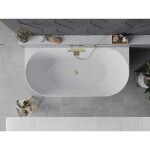 MEXEN/S - Oval Sim volně stojící vana nástěnná 170 x 80, bílá/šedá, sifon a přepad zlatá kartáčovaná 52661708062-55