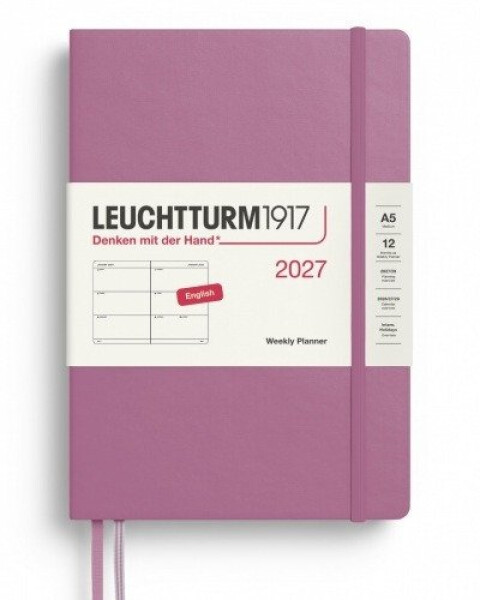 Týdenní plánovač Dusty Rose, Medium A5 2027, anglicky