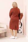 Dámské šaty Plus Size máslové s výstřihem do V a rukávem hnědé UNI