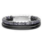 Pánský náramek Gerard - 6 mm larvikit, pravá kůže, chirurgická ocel, Šedá 20,5 cm