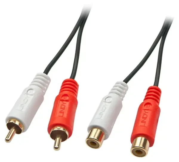 Lindy Audio kabel 2x RCA (M) - 2x RCA (F) 2 m černá / Audio kabel / Stereo / Pozlacené konektory (35671)