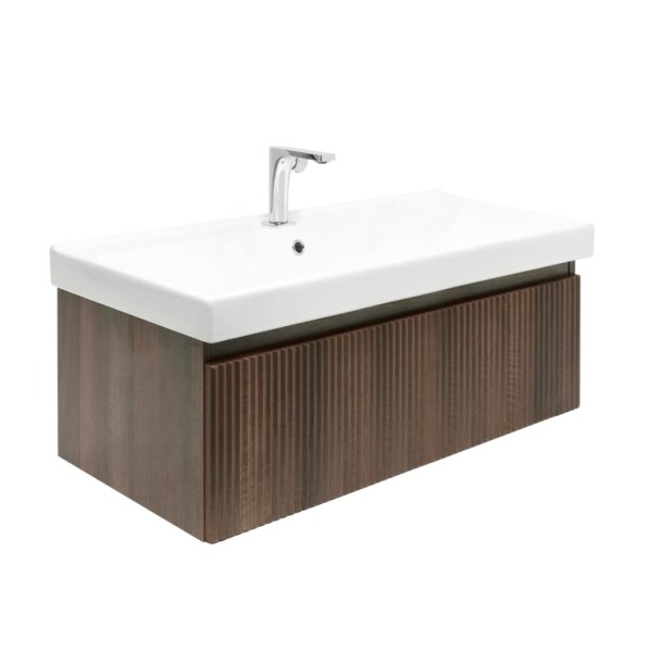 Koupelnová skříňka s baterií a umyvadlem SAT Evolution 1 98x30x44,8 cm ořech mat SATEVO100NAU1B SATEVO100NAU1B