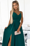 299-11 CHIARA elegantní maxi dlouhé šaty bez ramínek - ZELENÉ M