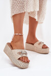 Dámské Pantofle Na Klínu S Pleteninou A Dekorací Béžové Isolene 41