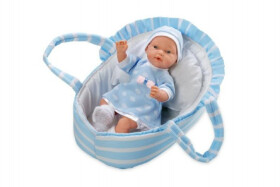 Panenka/miminko Arias vonící měkké tělo 28cm modré v tašce na baterie v sáčku