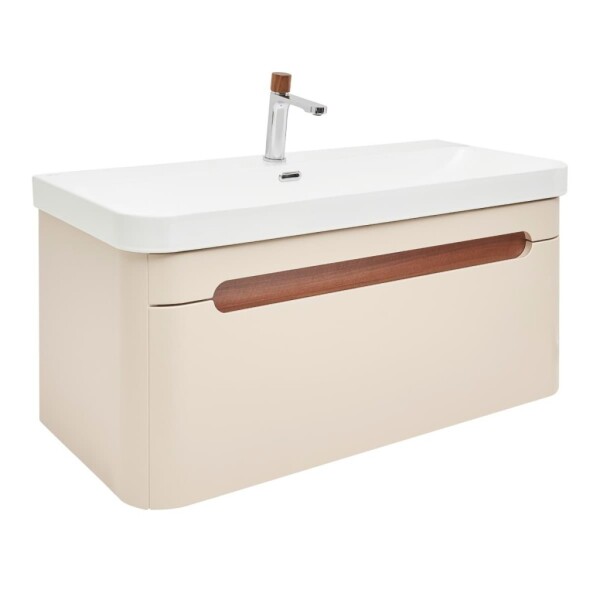 Koupelnová skříňka s umyvadlem a baterií SAT Fusion 97,5x43x45 cm pískově béžová mat SATFUSION100BEUBA SATFUSION100BEUBA