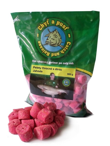 Chyť a pusť Pelety ovocné s dírou 18mm 900g - Jahoda,Chyť a pusť Pelety ovocné s dírou 18mm 900g - Jahoda
