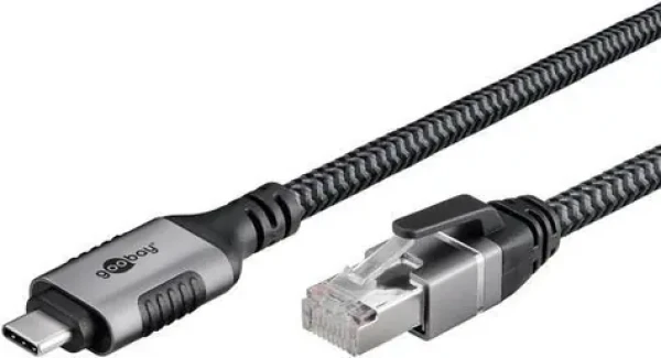 Goobay USB-C na RJ-45 černá/stříbrná / Síťový adaptér / USB 3.2 Gen 1 / CAT.6 / 1 Gbit/s / 2 m (70698)