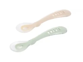 Beaba Lžičky silikonové 2 ks s pouzdrem Clay/Misty Green (913628BB)