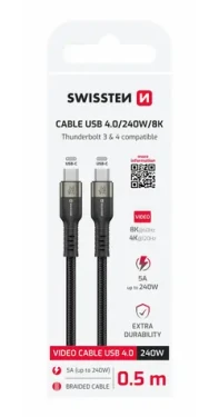 SWISSTEN USB 4.0 datový/video kabel 240W 0.5m černá / 8K@60Hz / 2x USB-C (4.0) (72501203)