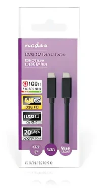 Nedis USB-C kabel 100 W 1 m černý / Kabel USB / USB 3.2 Gen 2 / USB-C – USB-C / 20 Gbps (CCGB64020BK10)