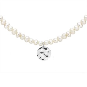 Perlový choker náhrdelník Bibiana - chirurgická ocel, perla, Stříbrná 45 cm + 3 cm (prodloužení) Bílá