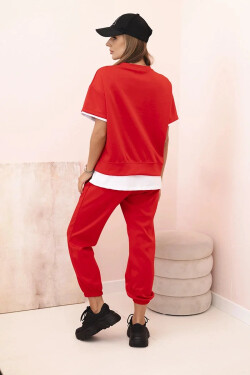 Dámská máslová souprava s krátkým rukávem a kalhotami červený UNI