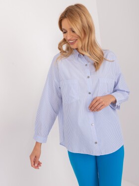 Světle modrá bílá dámská oversize košile límečkem