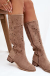 Ažurové dámské kozačky na klínu béžové Helinna 41