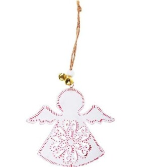 Závěs Anděl plech 9cm - bílý s ornamentem