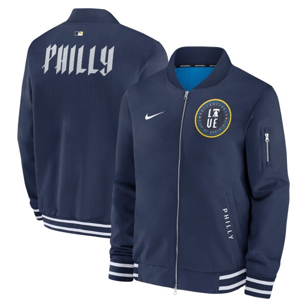 Nike Pánská bunda Philadelphia Phillies MLB City Connect 2026 Authentic Dugout Bomber Navy Velikost: XL