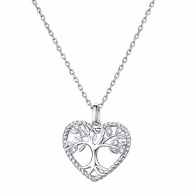 Stříbrný náhrdelník se zirkony Strom života - stříbro 925/1000, srdce, Stříbrná 45 cm
