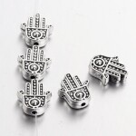 Kovový korálek - starostříbrný - hamsa - 12 x 10 x 4 mm - 1 ks