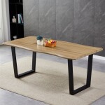 Stůl jídelní, 180x90x75 cm, MDF deska, dekor divoký dub, kovová nohy ve tvaru U, černý matný lak