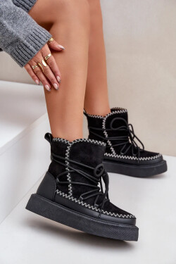 Dámské sněhule s výšivkou na platformě černé Naleris 38