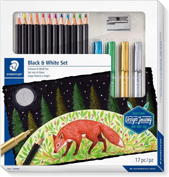 Staedtler Staedtler, 61 149C, Design Journey, Black & White, sada super soft pastelek s popisovači, 17 ks