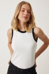 Happiness İstanbul Women's White Sleeveless Contrast Color T-Shirt