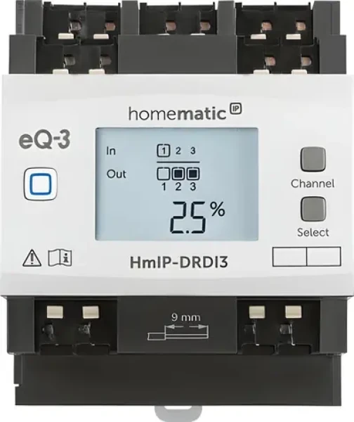Homematic IP HmIP-DRDI3 / Stmívací akční člen / 3kanálový / Montáž na DIN lištu / Bezdrátové ovládání (154434A0)
