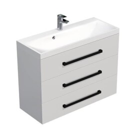 Koupelnová skříňka s černou úchytkou a umyvadlem SAT Cube Way 100x76,5x40 cm bílá lesk lesk/mat CUBE2C1003BL CUBE2C1003BL