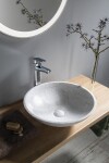 SAPHO - BLOK kamenné umyvadlo na desku Ø 42cm, bílá carrara mat 2401-42