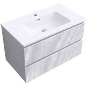 CERANO Koupelnová skříňka Carole - bílá matná rýhovaná + keramické umyvadlo Novo - bílá lesklá - 101x49,5x46,5 cm
