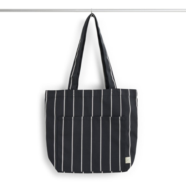 HAY Taška Tote Outdoor Market M Black / Beige stripe, černá barva, textil